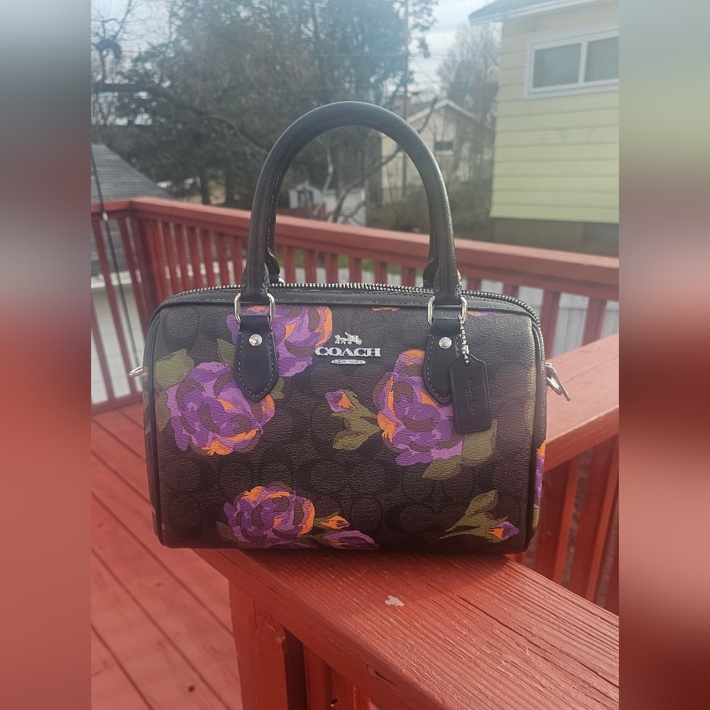 Coach Rowan Satchel In Signature Canvas With Rose Print